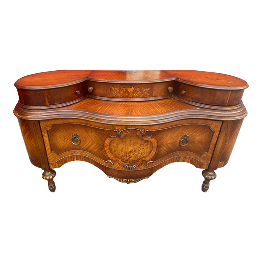 1920's French Style Art Nouveau Hand Carved Crafted Burl Vanity Dresser