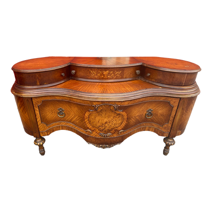 1920's French Style Art Nouveau Hand Carved Crafted Burl Vanity Dresser