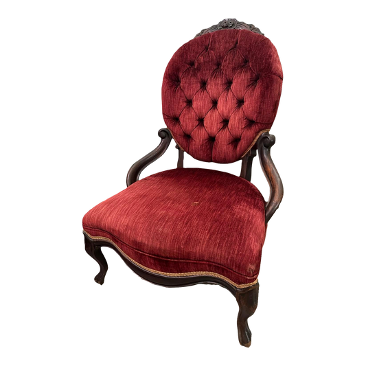 1960s Vintage Oversized French Victorian Red Velvet Slipper Chair