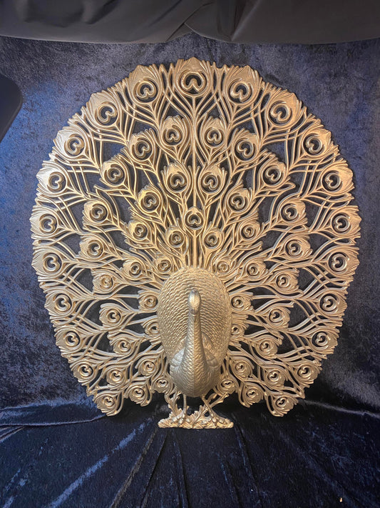 Vintage Gold Mid Century Peacock Wall Art Hanging - Burwood - Hollywood Regency