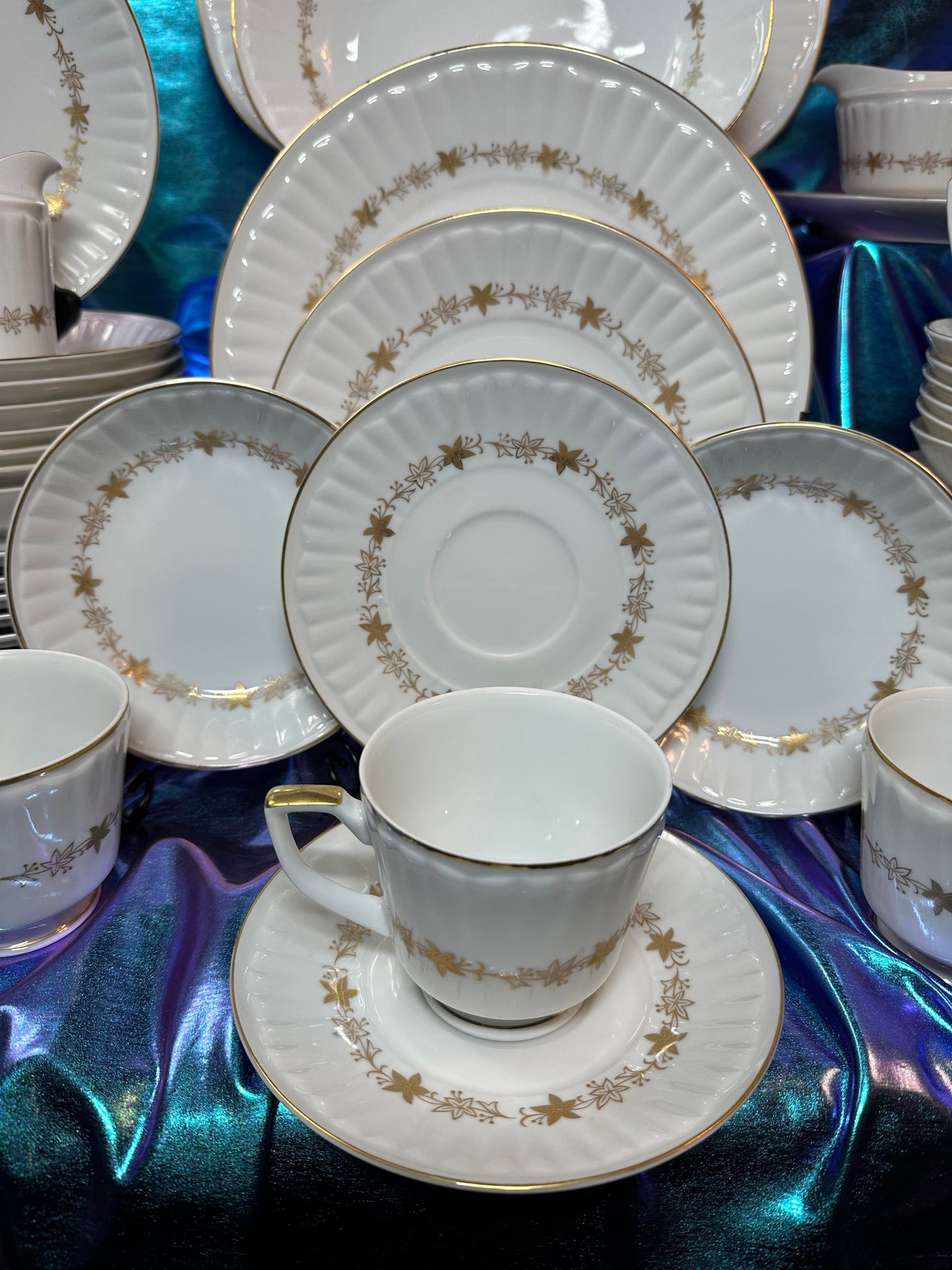 1960's Elegant Gold & White Dining Set China - 8 Settings and Serveware - Harmony House - Bouffant - 3678