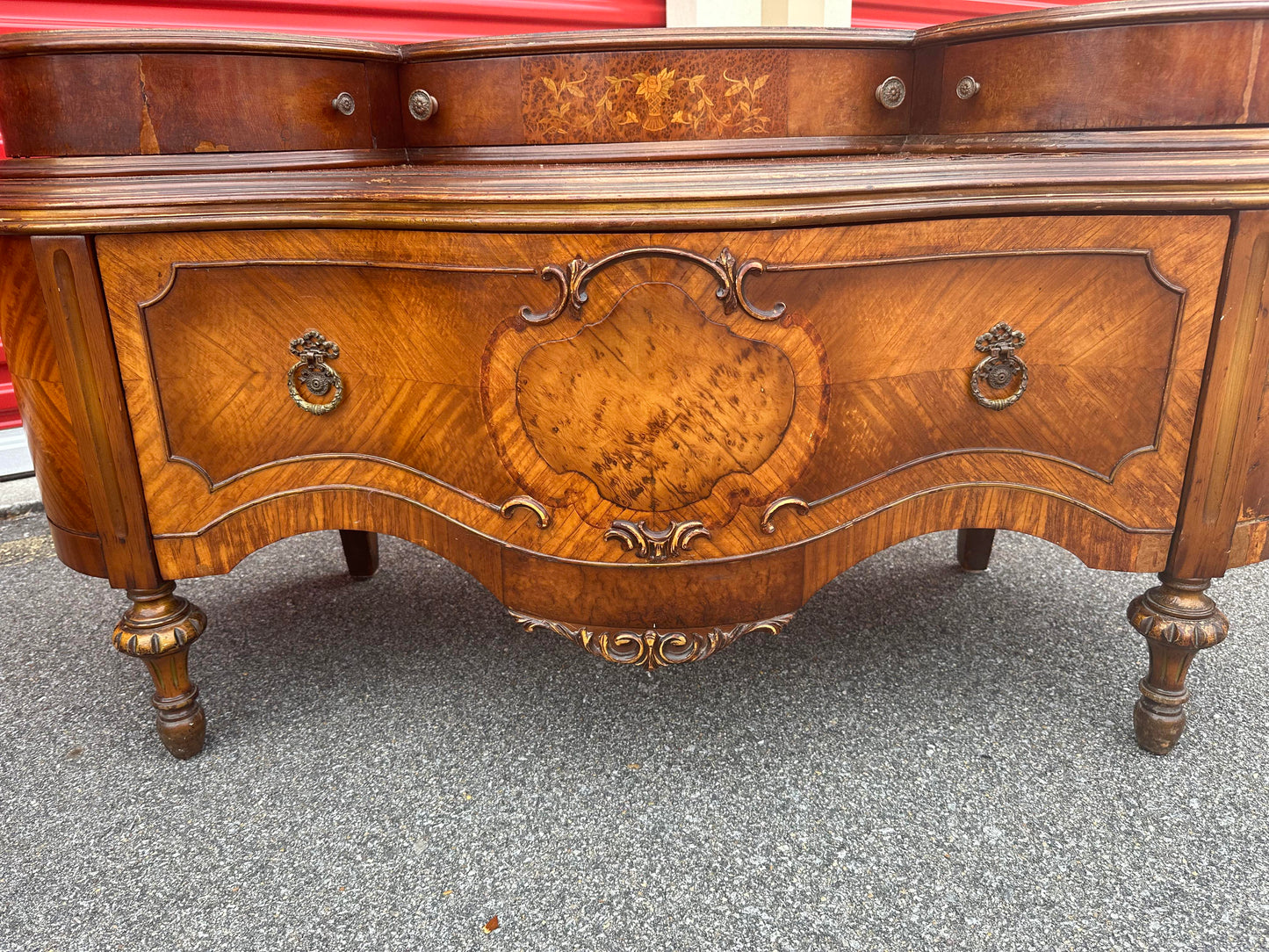 1920's French Style Art Nouveau Hand Carved Crafted Burl Vanity Dresser