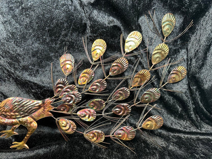 Vintage Pair of Mid-Century Modern Peacock Brass Wall Hangings