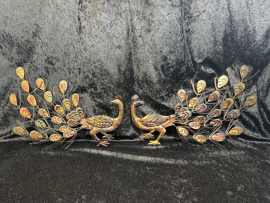 Vintage Pair of Mid-Century Modern Peacock Brass Wall Hangings