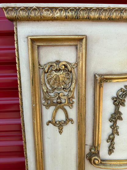 1960s Ornate Italian Cream Carved Trumeau 18k Gold Trimmed Mirror