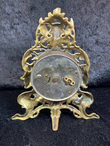 Antique 1908 Westclox Gold Gilt Cast Iron Footed Mantle Clock featuring Angel Cherub Top