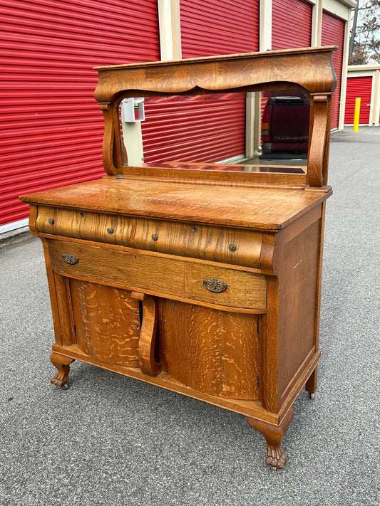 Oak Empire Buffet Server Sideboard With Mirror