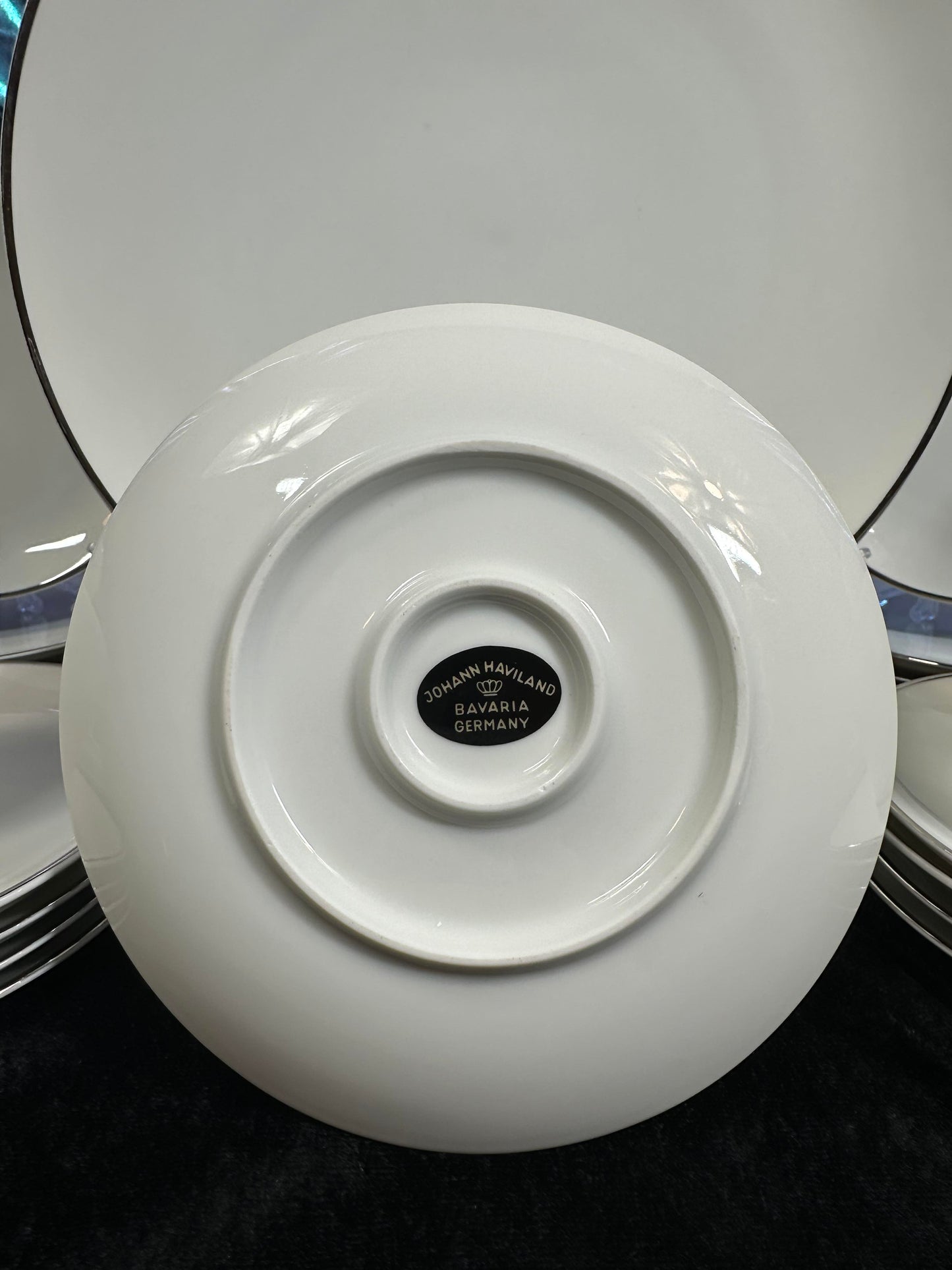 Platinum trimmed - Coupe Pattern - Wedding Ring by Johann Haviland - 42pc - 8 Settings w/ Platter and Butter Dish