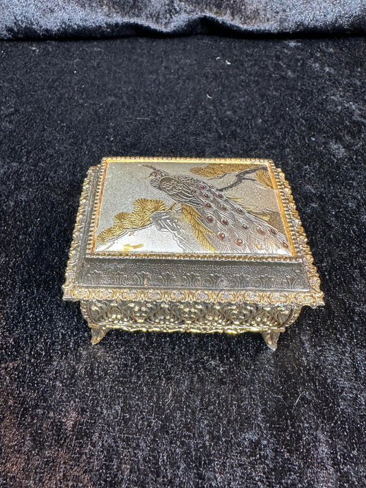 Vintage Peacock Music Jewelry Box - Metal Gold tone - Chokin Sankyo Lara's Theme - Great Gift