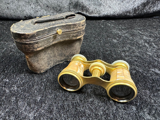 Antique Mignon FI Paris Brass & Mother Of Pearl Opera Glasses with Original Case